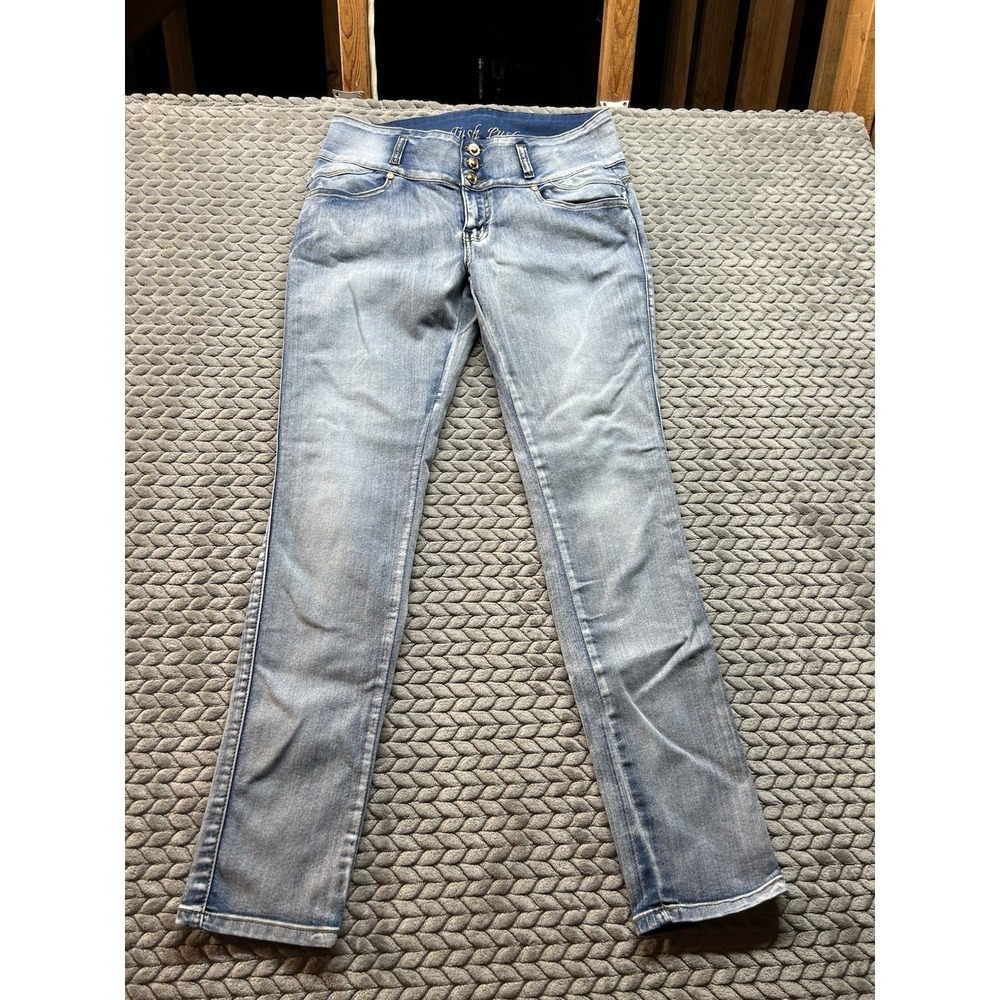 Tush Push Women's Skinny Jeans Blue Medium Wash Denim Button 5-Pocket Size 7